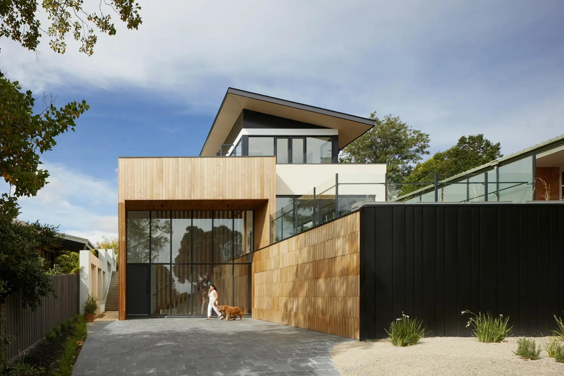 modern house with wood accent